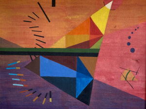 Abstract geometric composition featuring vibrant colors and shapes, reflecting Kandinsky's artistic style and principles.